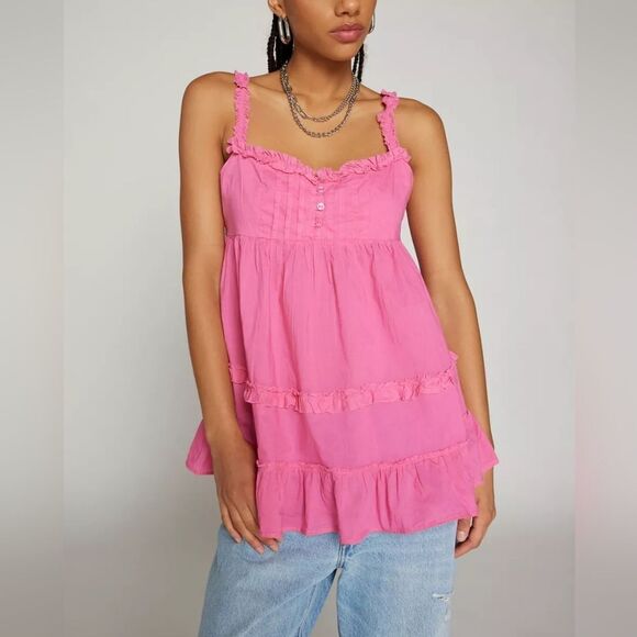 Floaty Kimchi Blue pink tunic Tiered babydoll top size L NWT - Picture 1 of 5
